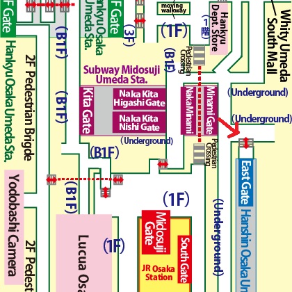Transfer at Umeda Station of the Subway Midosuji Line to Hanshin Osaka-Umeda Station