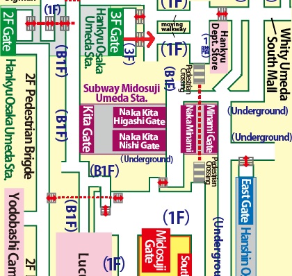 Transfer at Hankyu Osaka-Umeda Station to JR Osaka Station