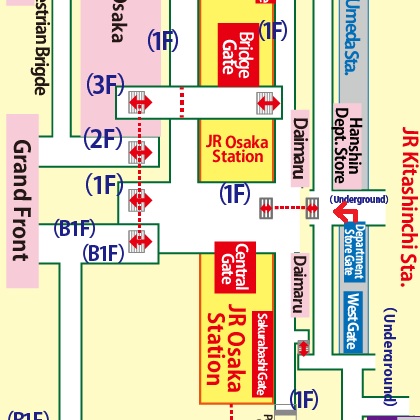 Transfer at Hanshin Osaka-Umeda Station to JR Osaka Station