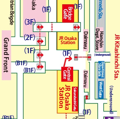 Directions from JR Osaka Station to Hanshin Department Store