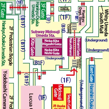 Transfer at JR Osaka Station to Hankyu Osaka-Umeda Station