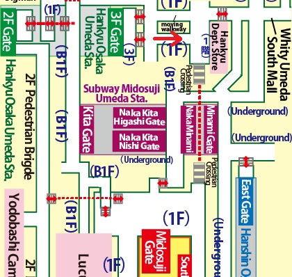 Transfer at Hankyu Osaka-Umeda Station to JR Osaka Station