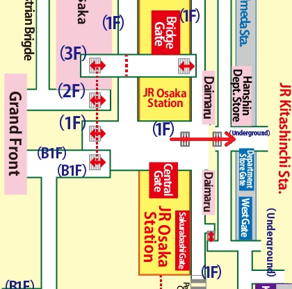 Directions from JR Osaka Station to Hanshin Department Store