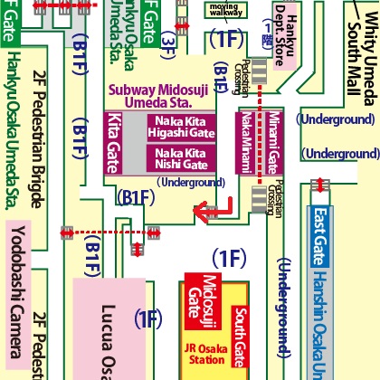 Transfer at Umeda Station of the Subway Midosuji Line to JR Osaka Station