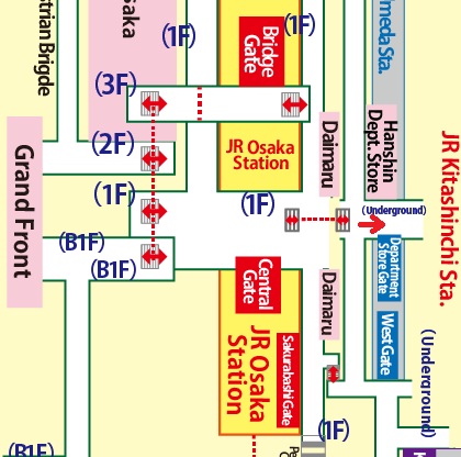 Transfer at JR Osaka Station to JR Kitashinchi Station