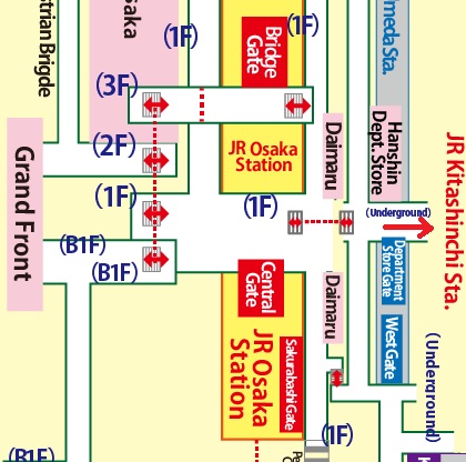 Transfer at JR Osaka Station to JR Kitashinchi Station