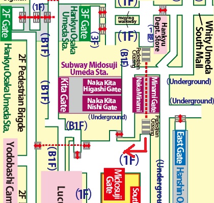 Transfer at Hankyu Osaka-Umeda Station to JR Osaka Station