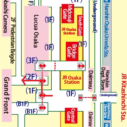 Directions from JR Osaka Station to Grand Front Osaka