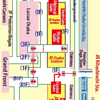 Directions from JR Osaka Station to Daimaru Department Store