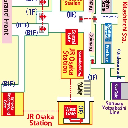 Directions from JR Osaka Station to Kitte Osaka / JP Tower Osaka