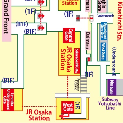 Directions from JR Osaka Station to Barchika 03 / Inogate Osaka