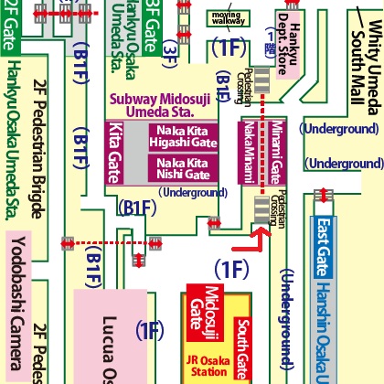 Directions from JR Osaka Station to Hankyu Department Store