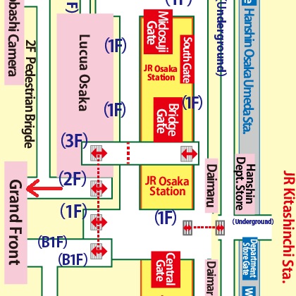 Directions from JR Osaka Station to Grand Front Osaka