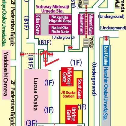 Directions from JR Osaka Station to Yodobashi Camera / Links Umeda