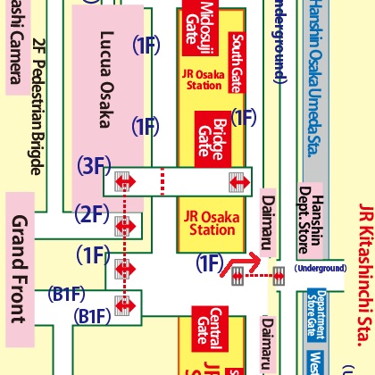 Directions from JR Osaka Station to Daimaru Department Store