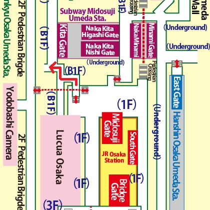 Directions from JR Osaka Station to Yodobashi Camera / Links Umeda