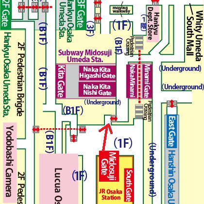 Directions from JR Osaka Station to Hankyu Department Store