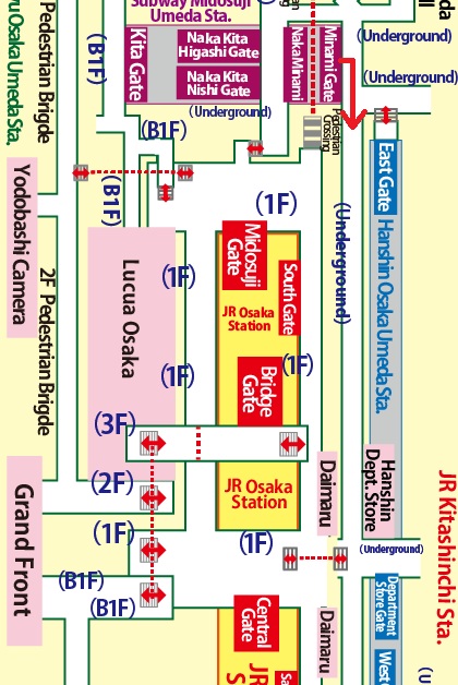 Directions from Umeda Station on the Subway Midosuji Line to Daimaru Department Store