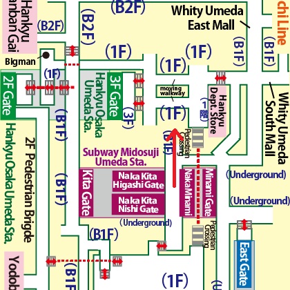 Directions from Umeda Station on the Subway Midosuji Line to Osaka Umeda Twin Towers North