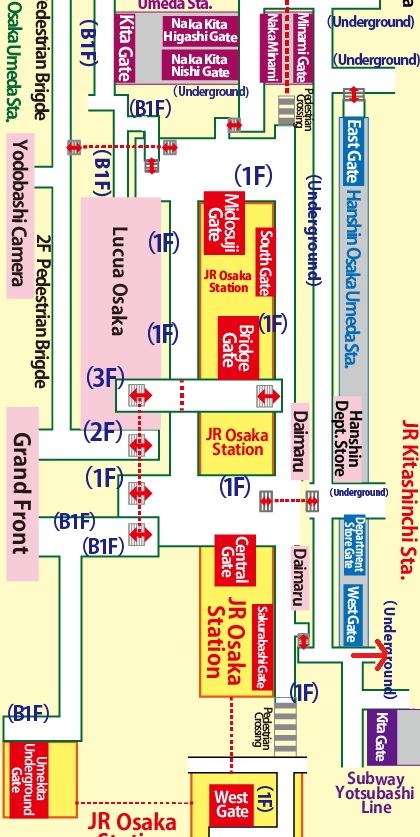 Directions from Umeda Station on the Subway Midosuji Line to The Hilton Plaza East