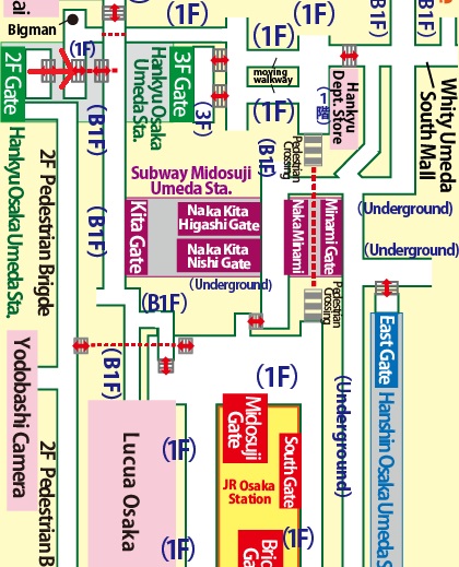 Directions from Hankyu Osaka-Umeda Station to Lucua 1100