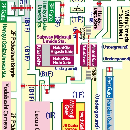 Directions from Umeda Station on the Subway Midosuji Line to Hankyu Department Store