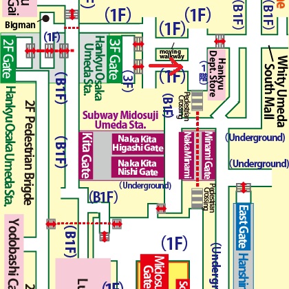 Directions from Hankyu Osaka-Umeda Station to Hankyu Department Store