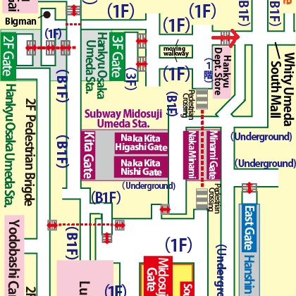 Directions from Hankyu Osaka-Umeda Station to Hanshin Department Store