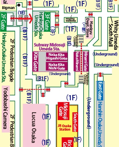 Directions from Hankyu Osaka-Umeda Station to Lucua 1100