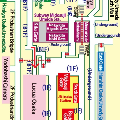 Directions from Umeda Station on the Subway Midosuji Line to Barchika 03 / Inogate Osaka