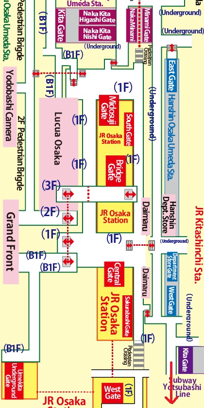 Directions from Umeda Station on the Subway Midosuji Line to Kitte Osaka / JP Tower Osaka