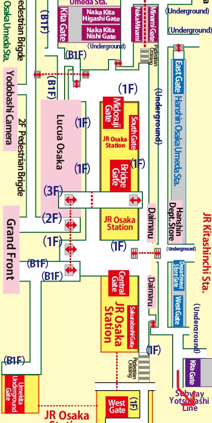 Directions from Umeda Station on the Subway Midosuji Line to The Hilton Plaza West