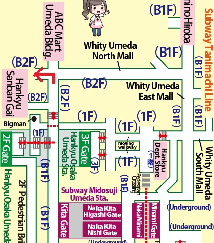 Directions from Umeda Station on the Subway Midosuji Line to Umeda Loft