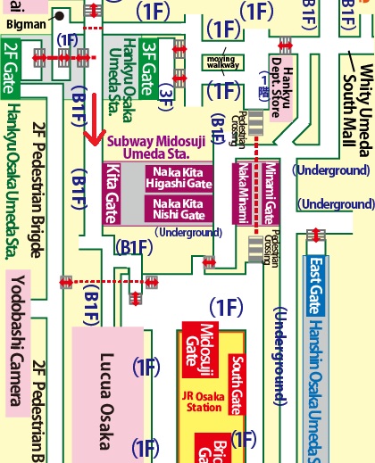 Directions from Hankyu Osaka-Umeda Station to Lucua 1100