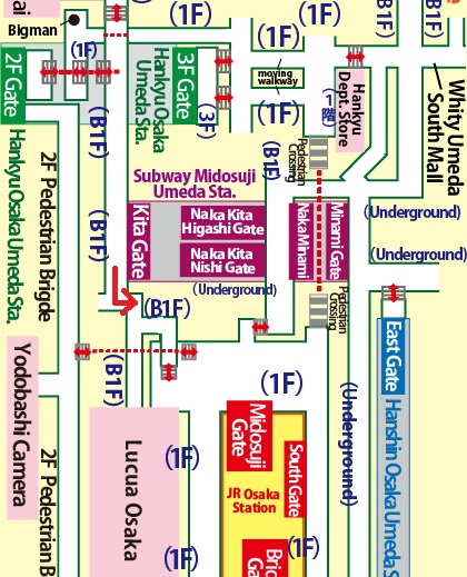 Directions from Hankyu Osaka-Umeda Station to Lucua Osaka